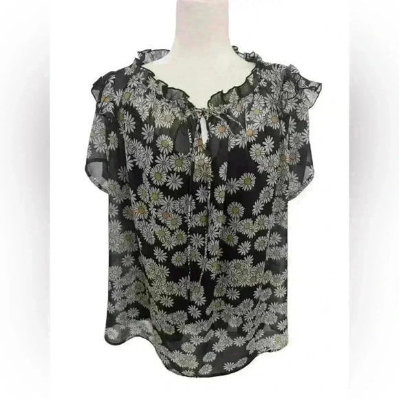 Wayward Fancies eShakti Daisy Print Sheer Ruffle Blouse - Size XL - Picture 1 of 3